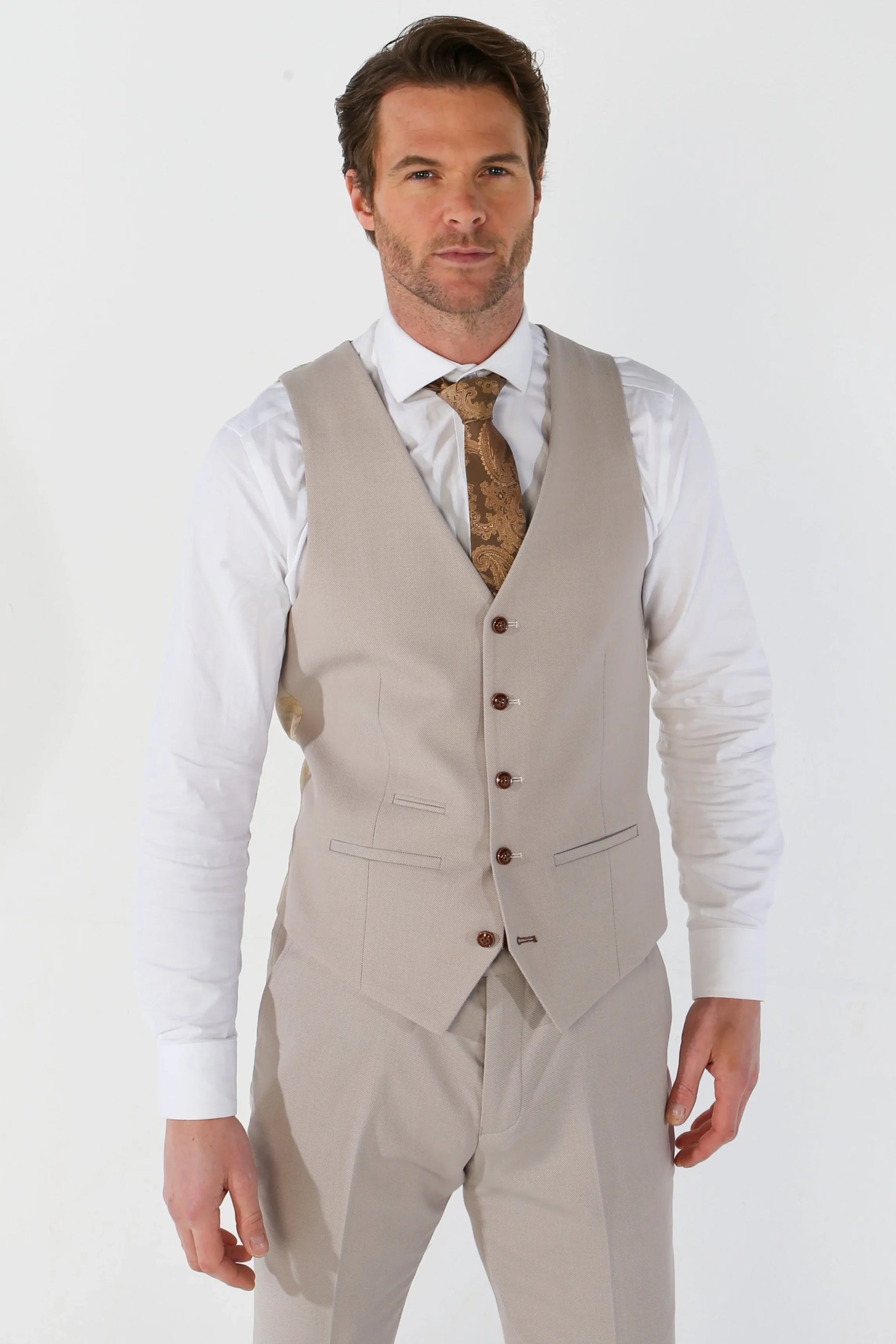 Mayfair - Men's 3 Peice Beige Birdseye Wedding Suit