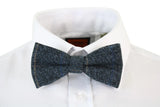 Mens Tweed Blue Herringbone Textured Marc Darcy Bow Ties Vintage Retro