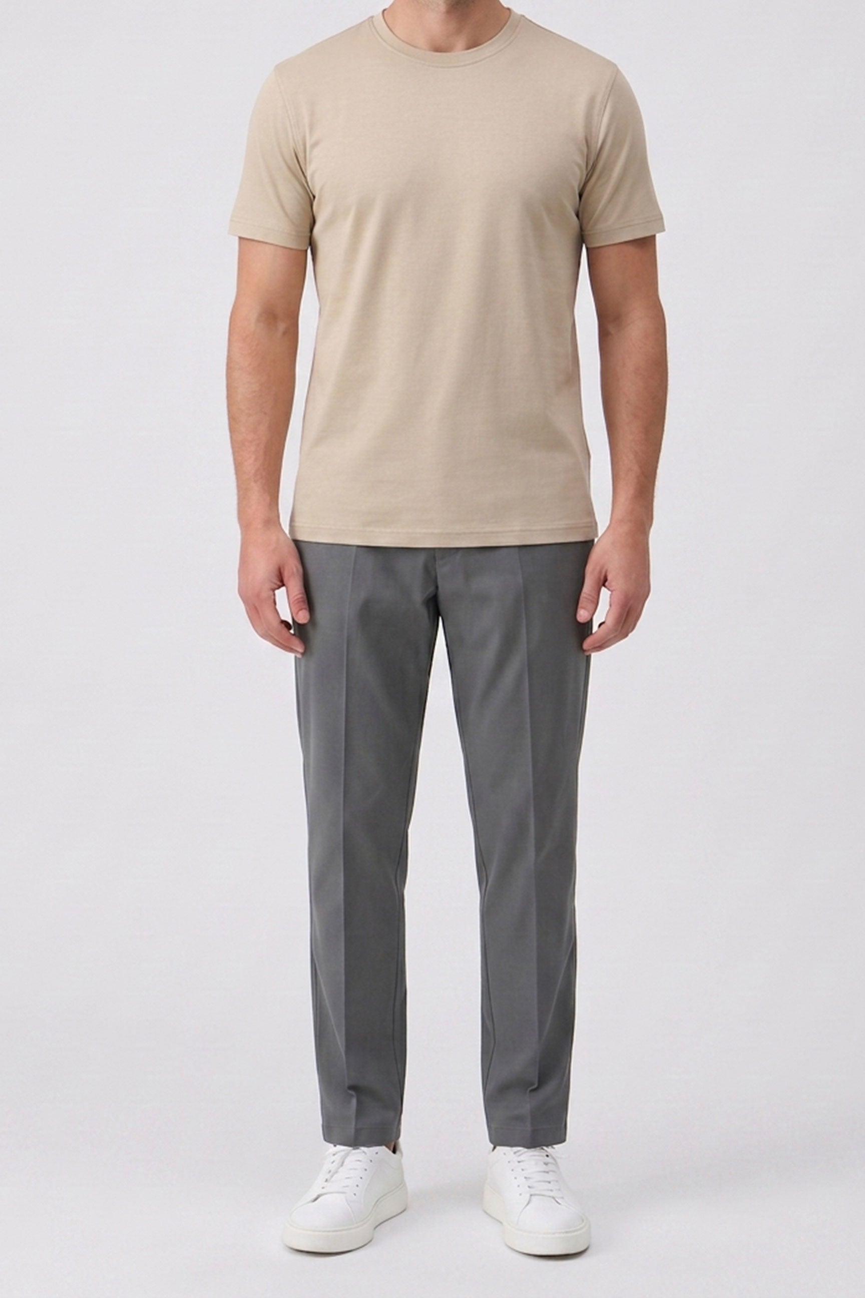 Beige klassiek T-shirt voor heren van een katoenmix