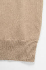 Beige gebreid T-shirt voor heren, normale pasvorm, ronde hals, korte mouwen.