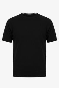 Klassiek zwart gebreid T-shirt voor heren met korte mouwen en ronde hals.