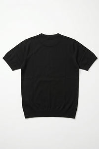 Klassiek zwart gebreid T-shirt voor heren met korte mouwen en ronde hals.