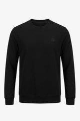 Heren sweatshirt met ronde hals, lange mouwen, stretchstof, zwarte katoenmix.