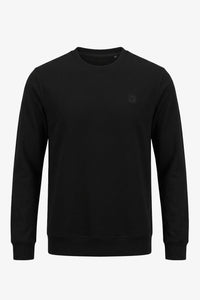Heren sweatshirt met ronde hals, lange mouwen, stretchstof, zwarte katoenmix.