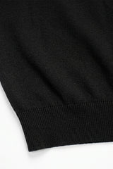 Zwart gebreid T-shirt voor heren, normale pasvorm, ronde hals, korte mouwen.
