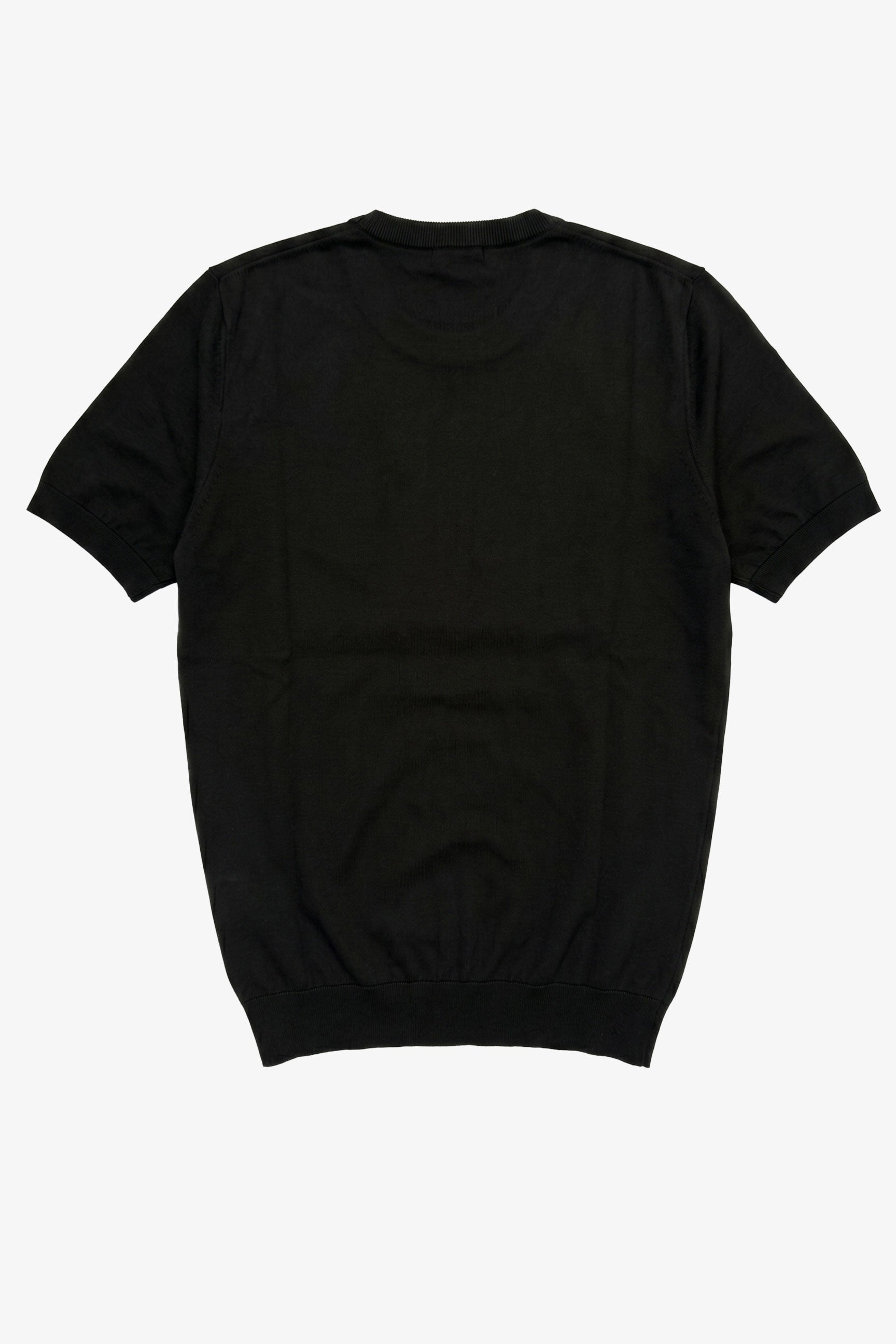 Zwart gebreid T-shirt voor heren, normale pasvorm, ronde hals, korte mouwen.