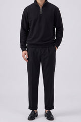 Herensweatshirt met kwartrits, katoenmix, trechterhals.