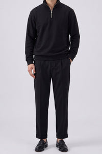 Herensweatshirt met kwartrits, katoenmix, trechterhals.