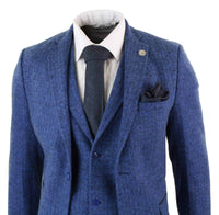 Men's Blue Herringbone 3 Piece Tweeed Suit - STZ11