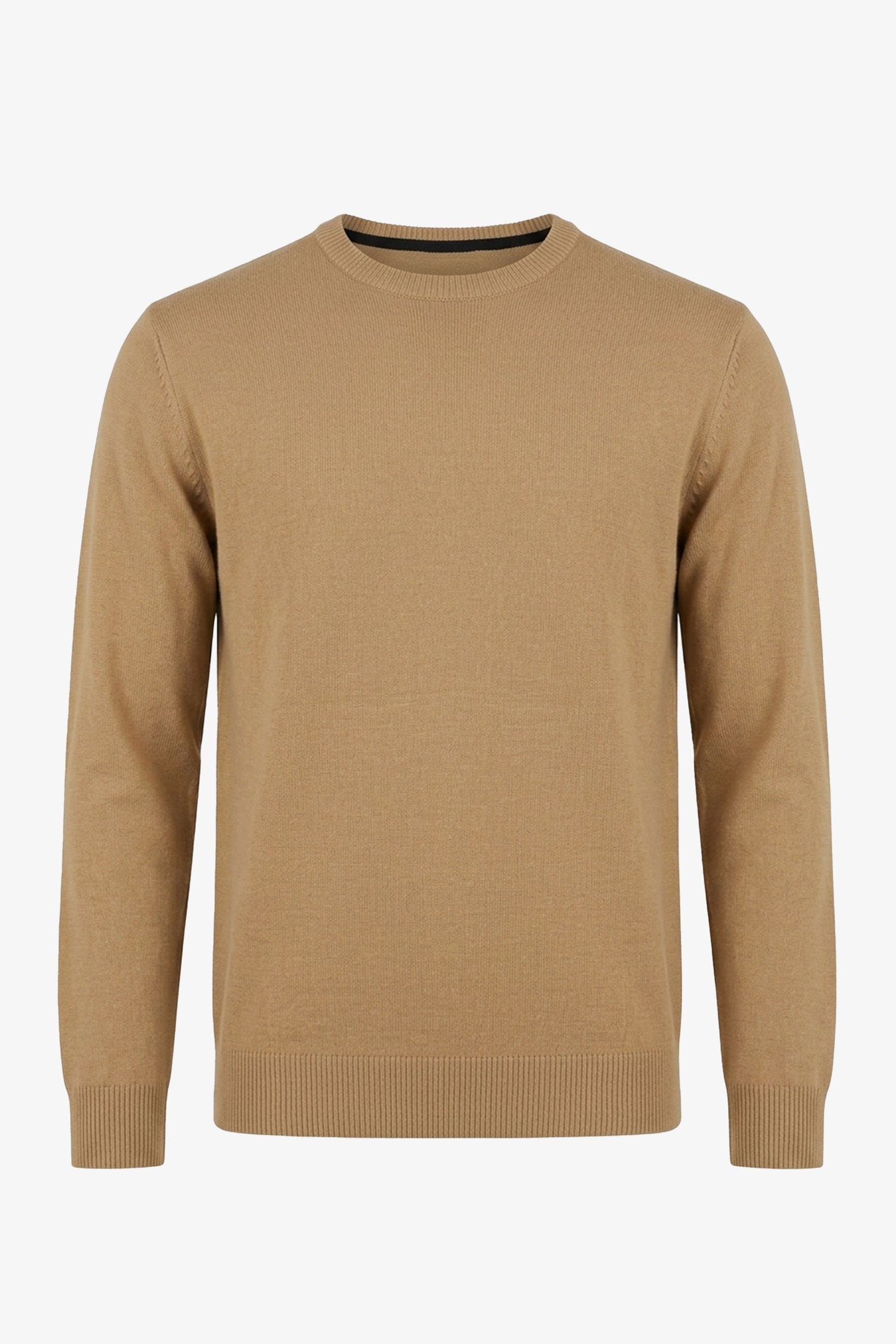 Herentrui met ronde hals, camelbruine kleur, normale pasvorm, gebreide pullover