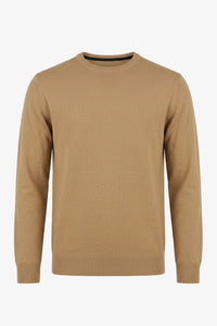 Herentrui met ronde hals, camelbruine kleur, normale pasvorm, gebreide pullover