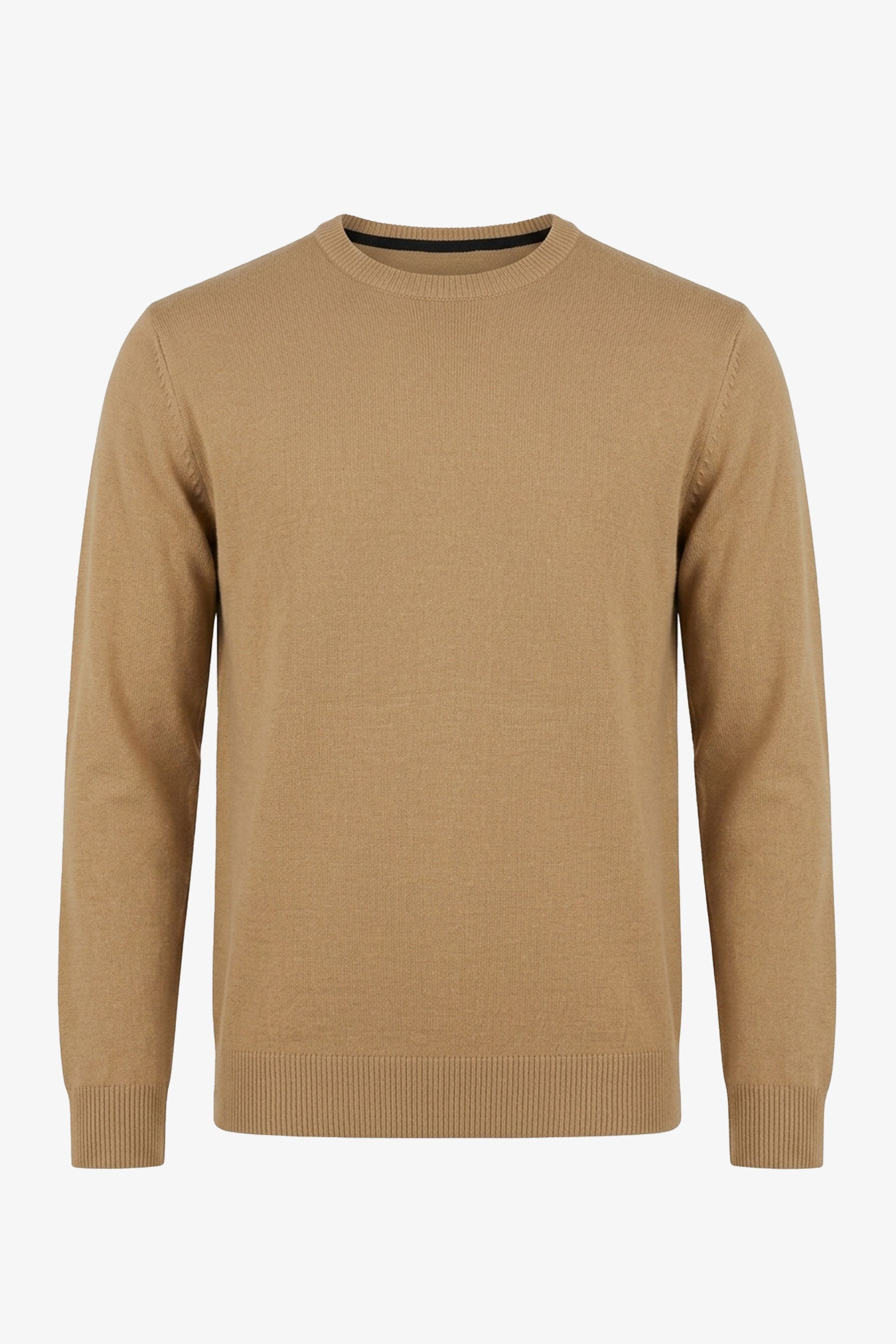 Herentrui met ronde hals, camelbruine kleur, normale pasvorm, gebreide pullover