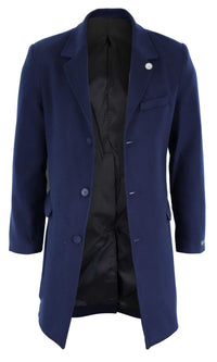 Men's Classic Wool Long Overcoat-Navy