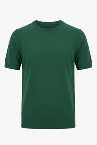Groen klassiek gebreid T-shirt voor heren met korte mouwen en ronde hals.