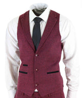Men's Herringbone Wine Maroon 3 Piece Tweed Suit - STZ11