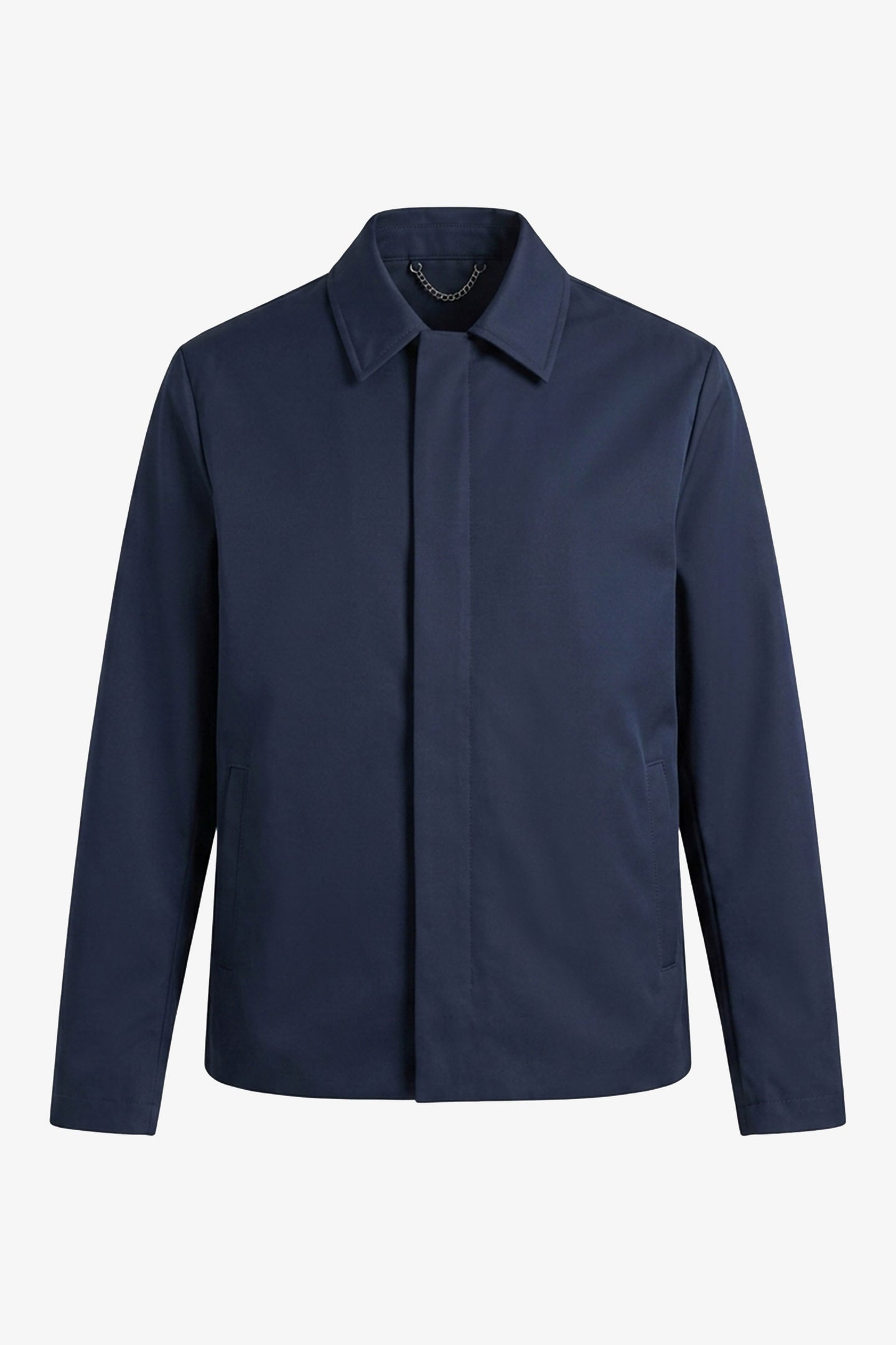 Marineblauwe, waterdichte Harrington-jas met kraag voor heren