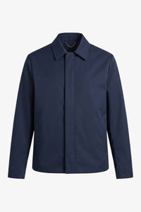 Marineblauwe, waterdichte Harrington-jas met kraag voor heren