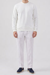 Off-white heren sweatshirt met ronde hals, katoenmix, lange mouwen, stretch pullover