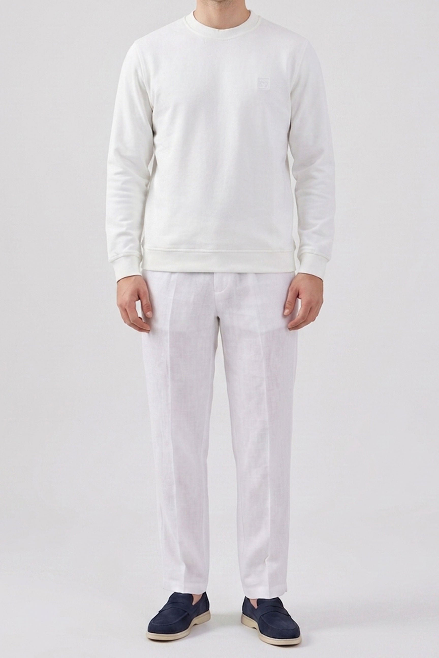 Off-white heren sweatshirt met ronde hals, katoenmix, lange mouwen, stretch pullover