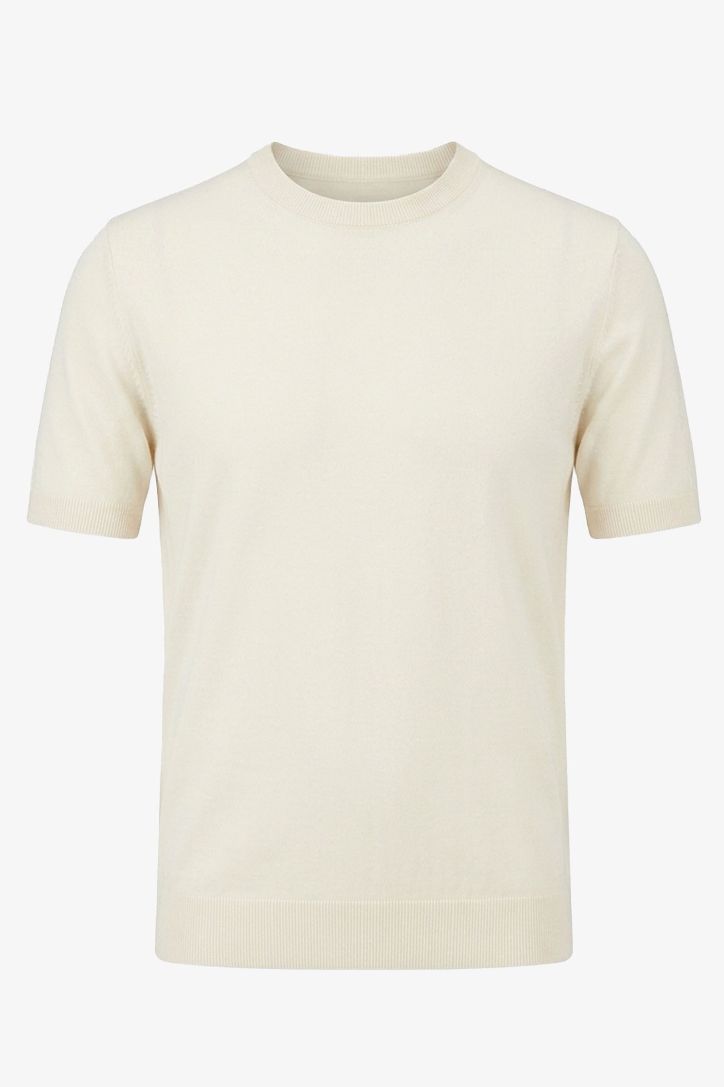 Off White gebreid T-shirt voor heren, normale pasvorm, ronde hals, korte mouwen.