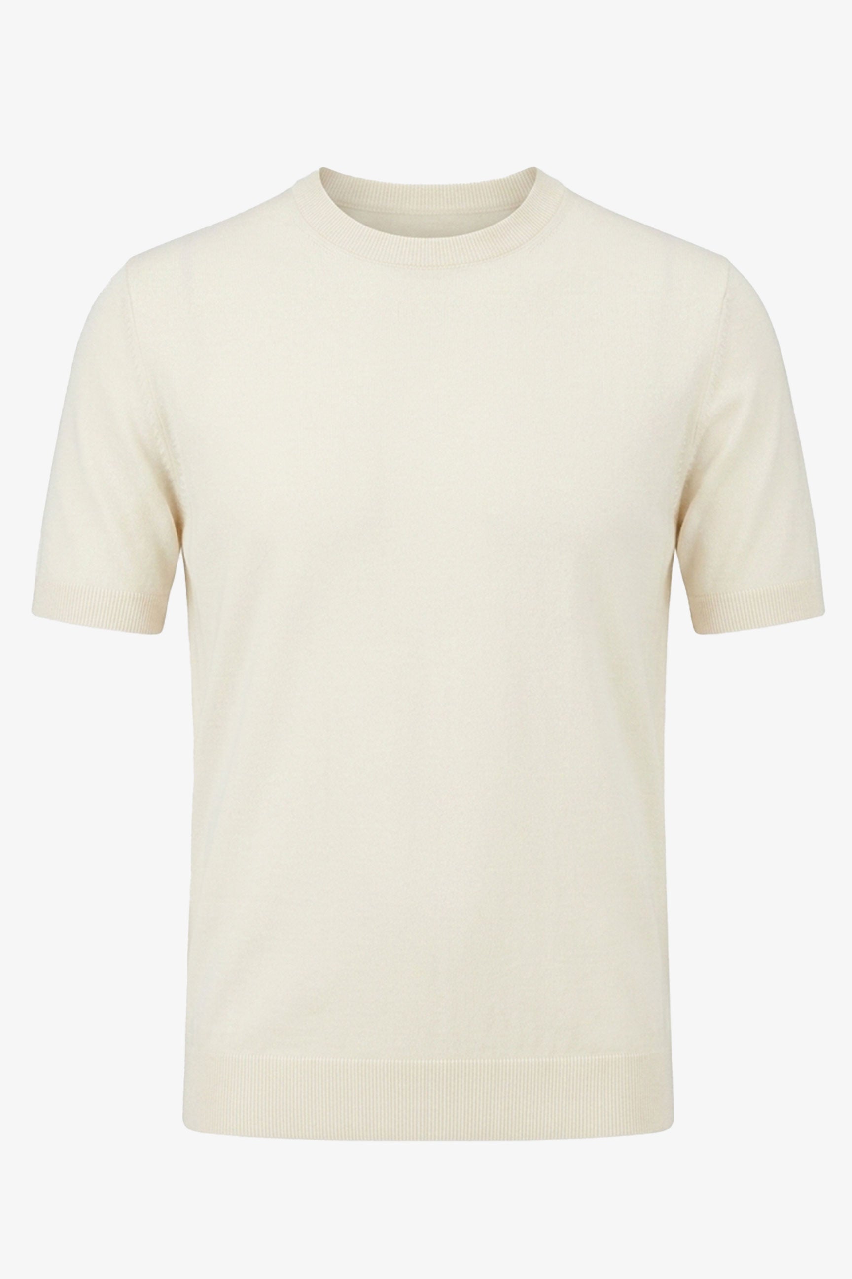 Off White gebreid T-shirt voor heren, normale pasvorm, ronde hals, korte mouwen.