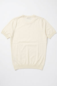 Off White gebreid T-shirt voor heren, normale pasvorm, ronde hals, korte mouwen.
