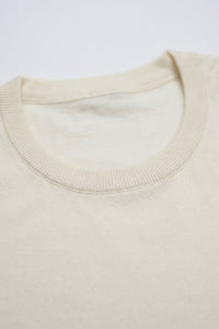 Off White gebreid T-shirt voor heren, normale pasvorm, ronde hals, korte mouwen.