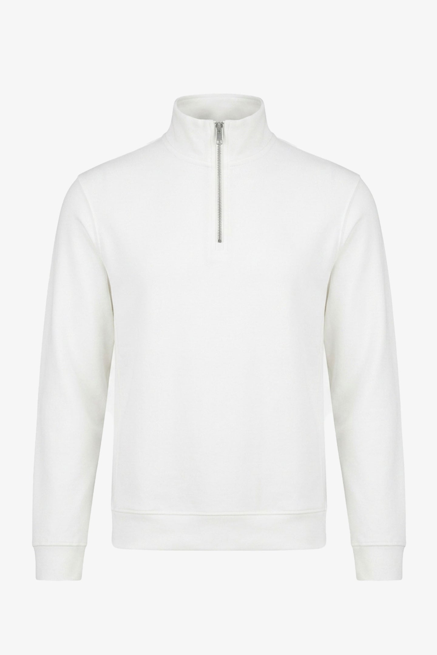 Off White herensweatshirt met kwartrits, katoenmix, opstaande kraag.