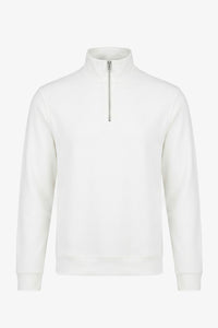 Off White herensweatshirt met kwartrits, katoenmix, opstaande kraag.