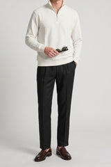 Off White herensweatshirt met kwartrits, katoenmix, opstaande kraag.