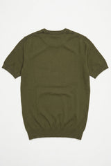 Olijfgroen gebreid T-shirt voor heren, normale pasvorm, ronde hals, korte mouwen.