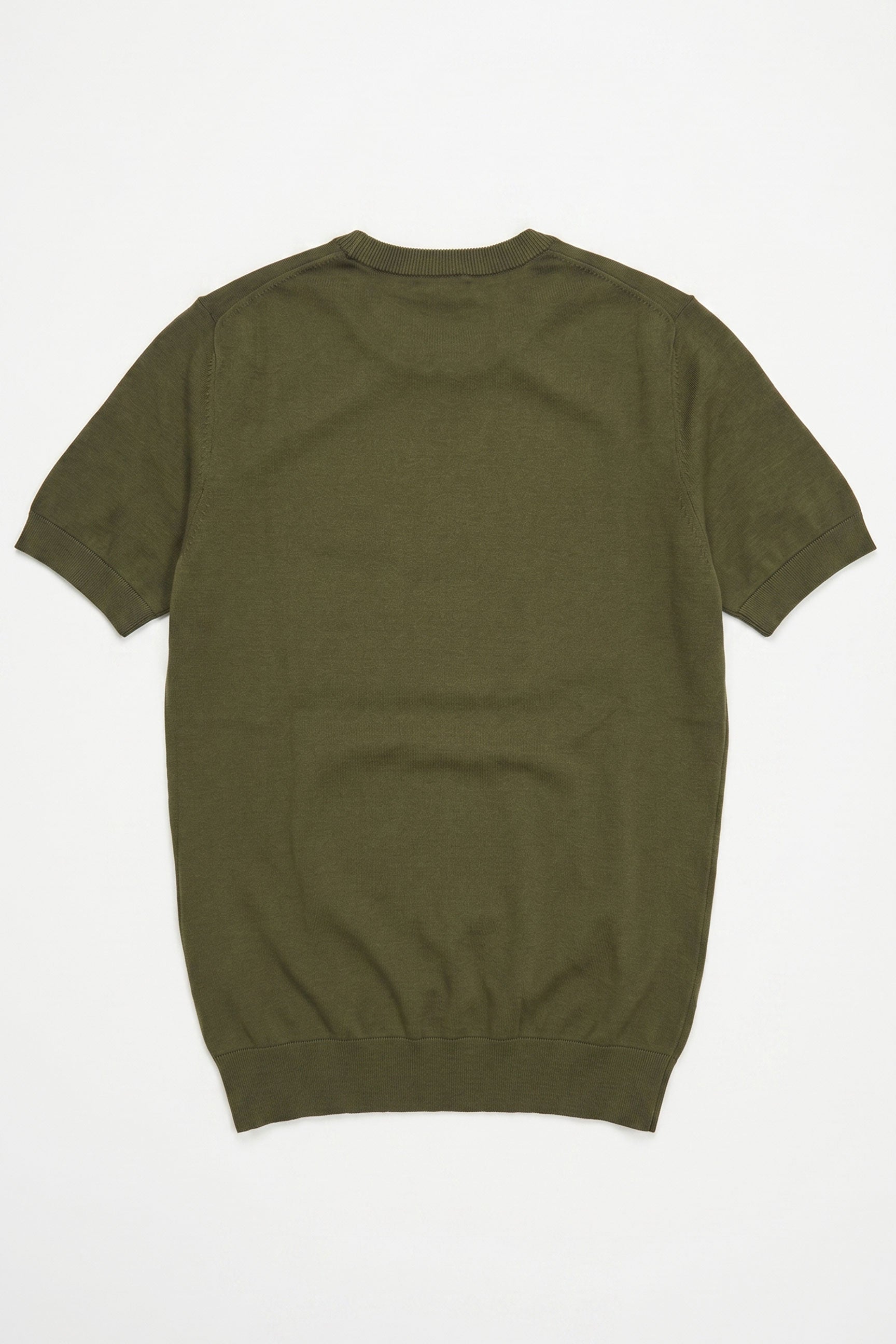 Olijfgroen gebreid T-shirt voor heren, normale pasvorm, ronde hals, korte mouwen.
