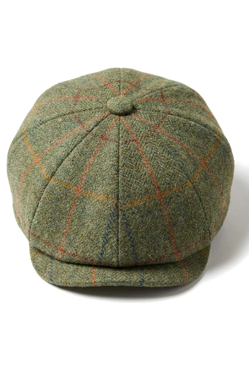 Heren 8-delige scheermeshoed Tweed Blinders Newsboy groene ruit platte pet