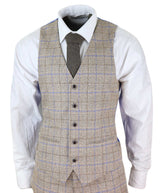 Mens Beige 3 Piece Tweed Check Suit