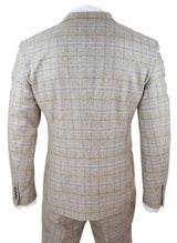 Mens Beige 3 Piece Tweed Check Suit