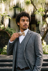 Beige gebreide vlinderdas voor heren