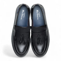 Zwarte leren loafers met dikke zool en kwastjes voor heren