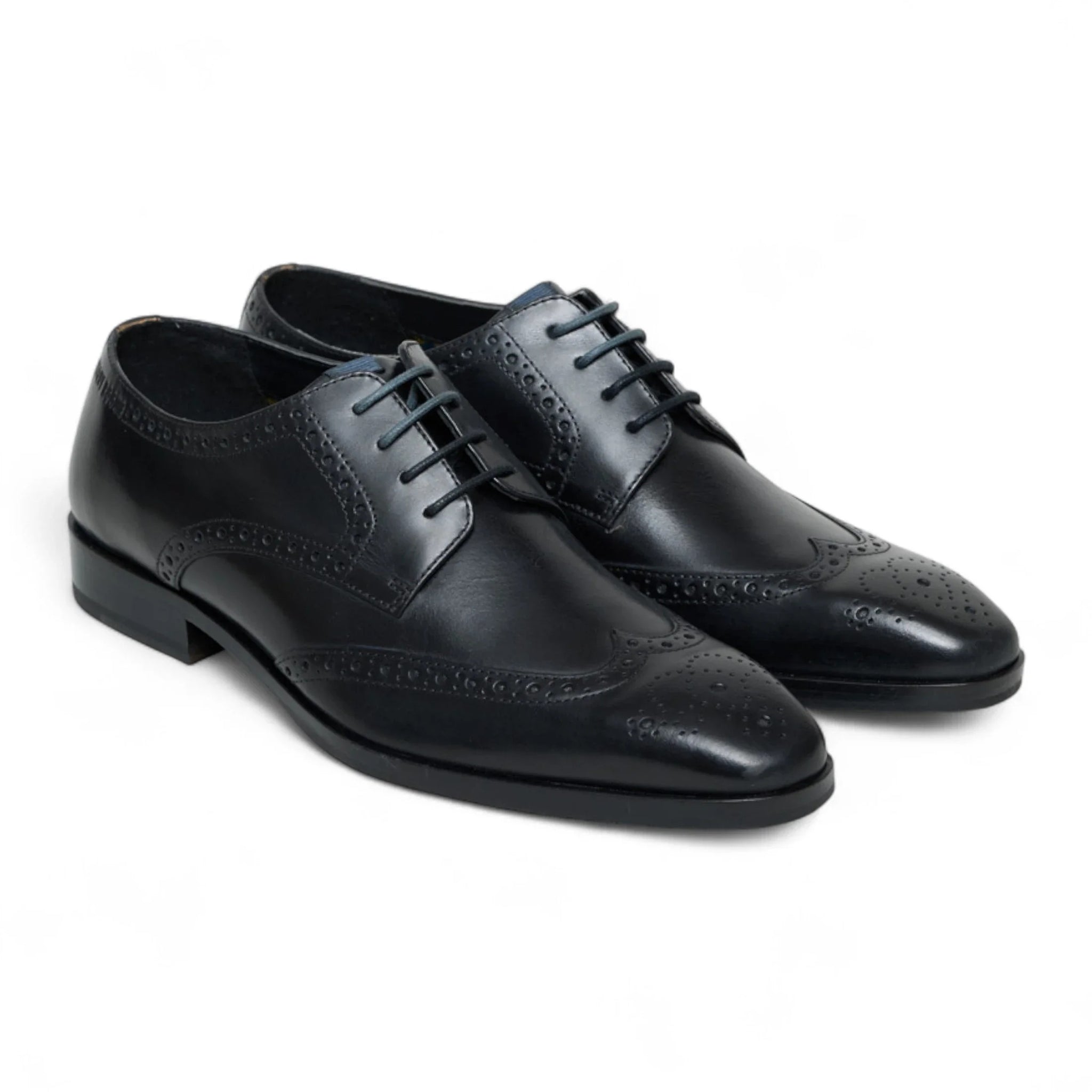 Klassieke, formele, zwarte leren brogueschoenen met vetersluiting voor heren