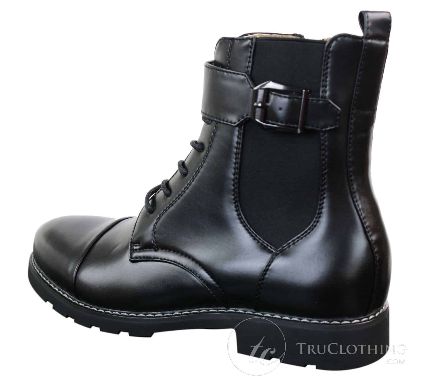 Mens Black Military Army Navy Ankle Boots Casual Zip Laced Belted Buckle