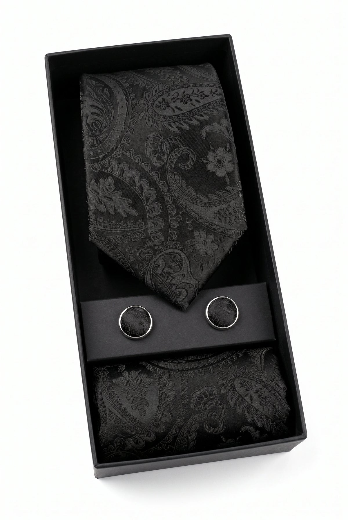 Cadeauset met zwarte paisley stropdas voor heren