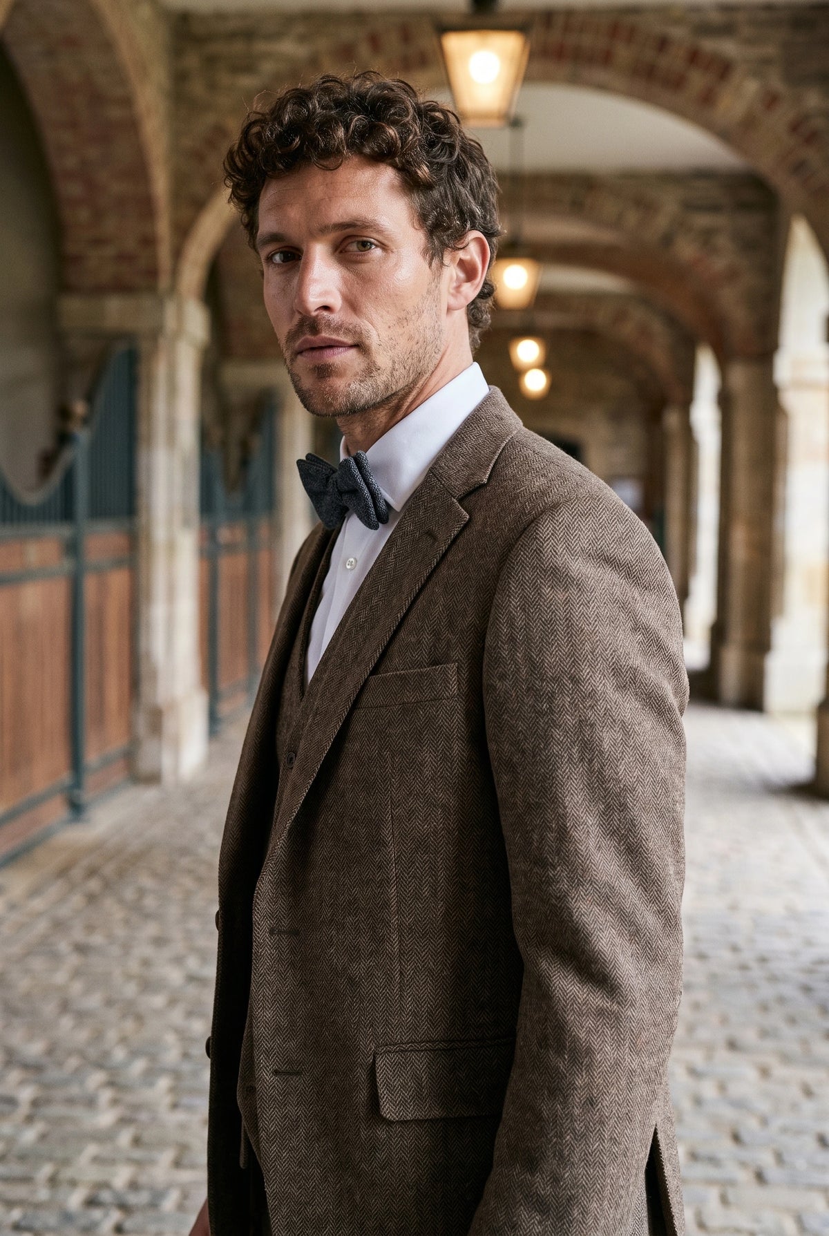 Zwarte tweed vlinderdas voor heren