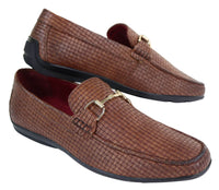 Mens Black Weave PU Leather Loafers