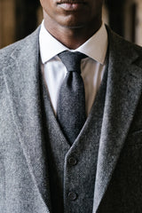 Zwarte stropdas van wolmix tweed voor heren