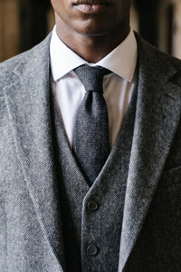 Zwarte stropdas van wolmix tweed voor heren