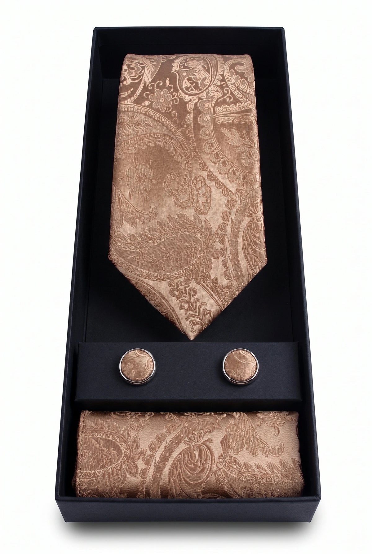 Cadeauset met bronzen paisley stropdas voor heren