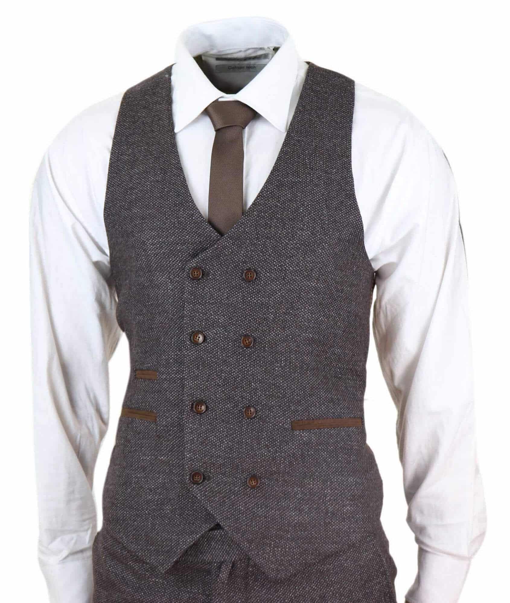 Mens Brown 3 Piece Suit with Double Breasted Waistcoat