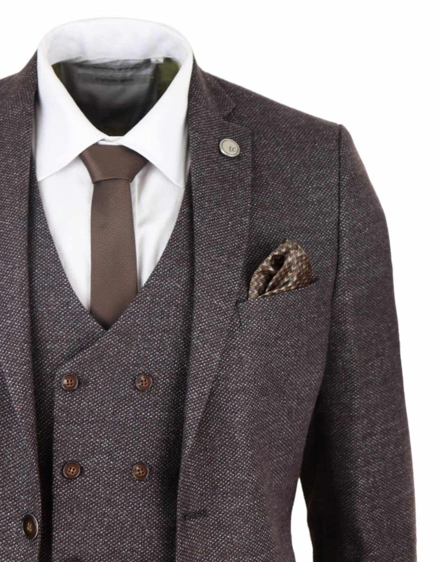 Mens Brown 3 Piece Suit with Double Breasted Waistcoat