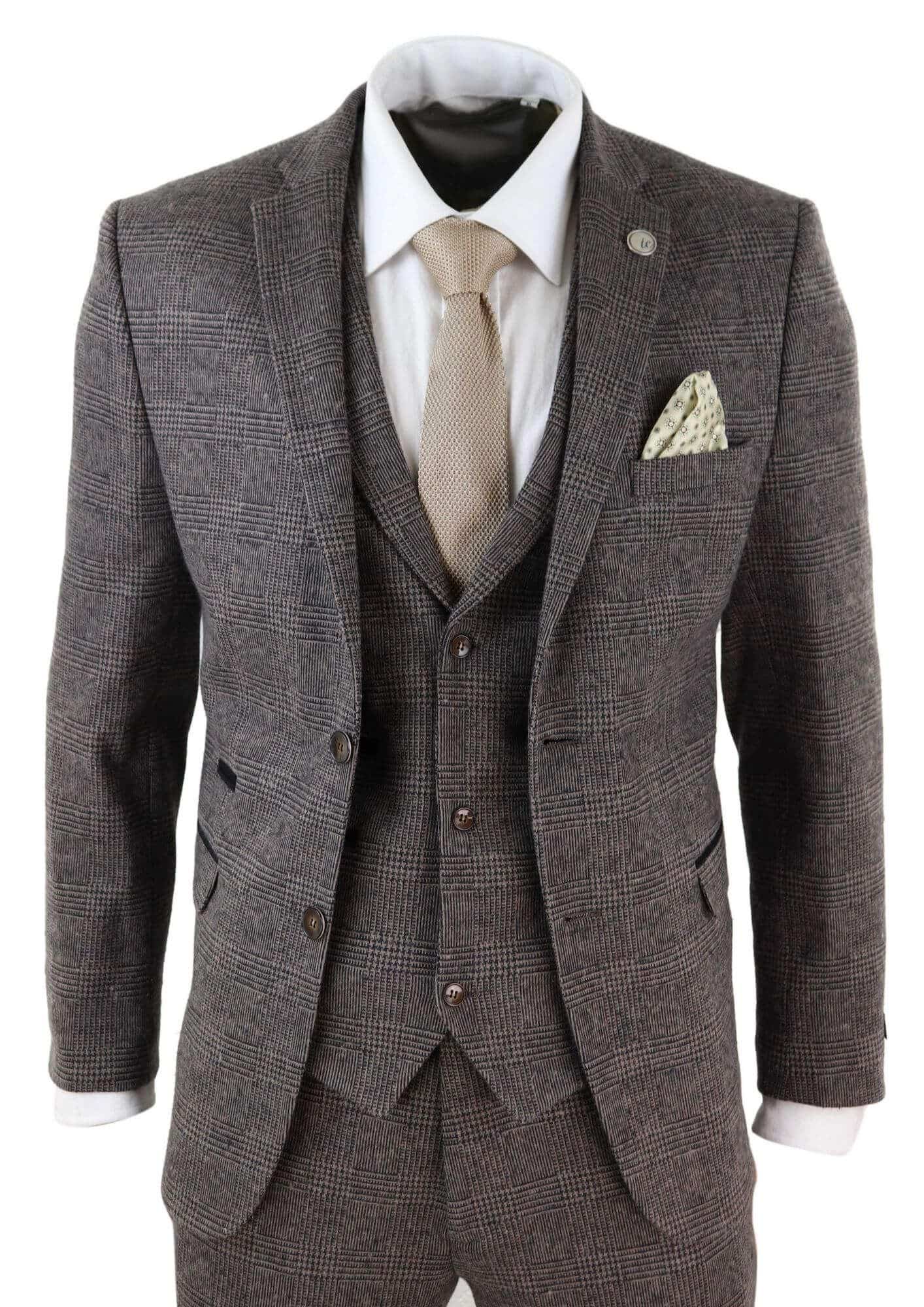 Mens Brown Check 3 Peice Tweed Suit - STZ17
