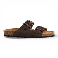 Bruine leren instapslippers voor heren met voetbed.