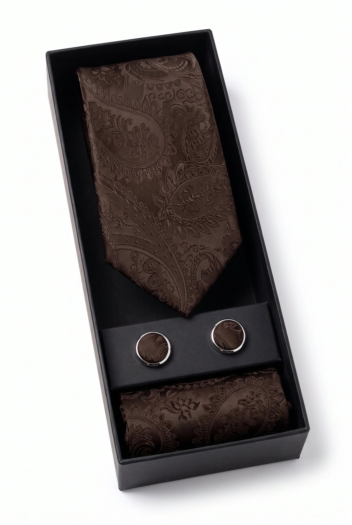 Cadeauset met bruine paisley stropdas voor heren